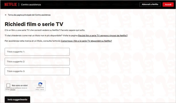 richiedere titolo netflix
