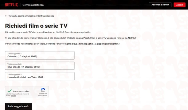 richiedere titolo netflix