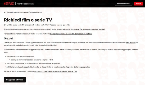 richiedere titolo netflix