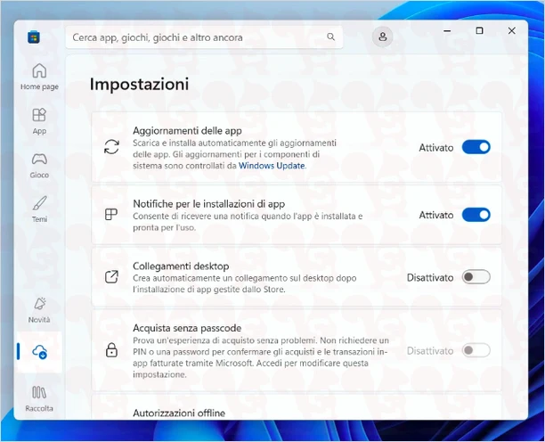 aggiornare app automaticamente microsoft store windows