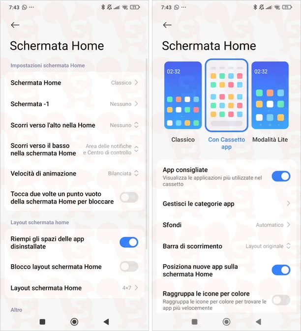 attivare cassetto app xiaomi