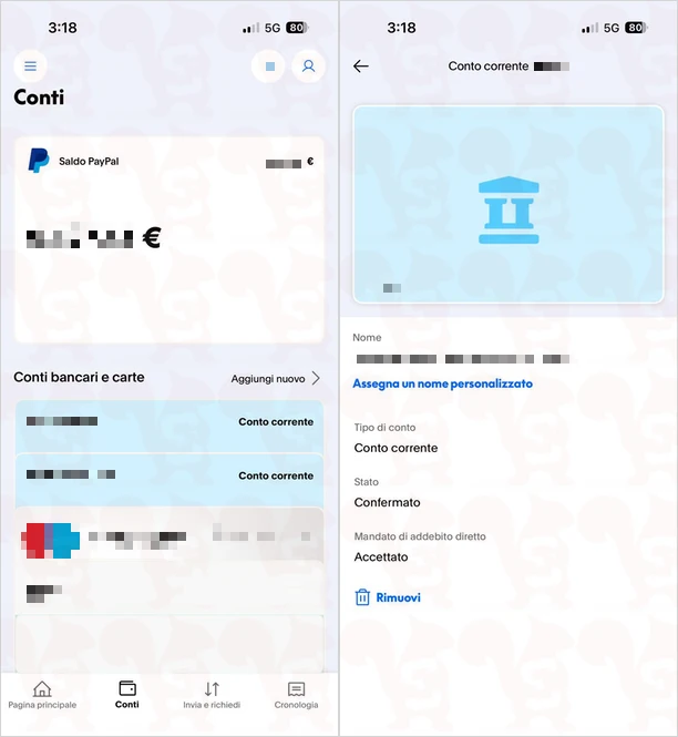 confermare conto bancario paypal app