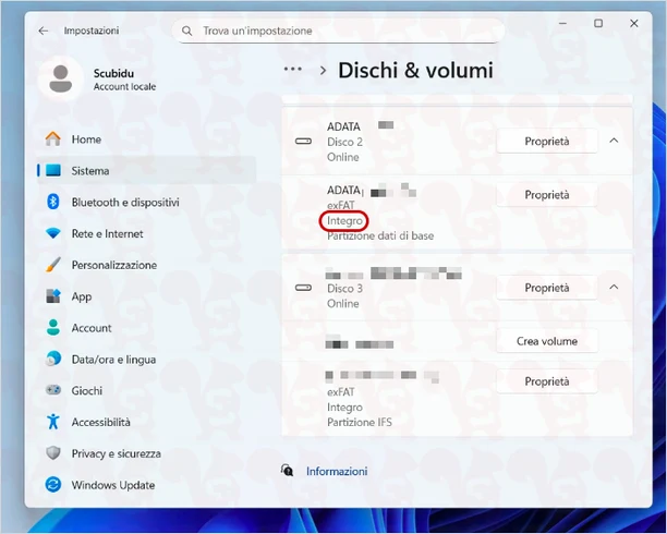 controllare stato disco windows impostazioni