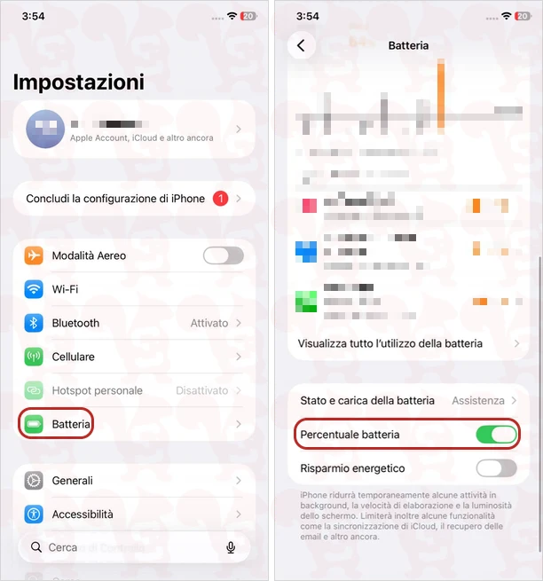 percentuale batteria ios