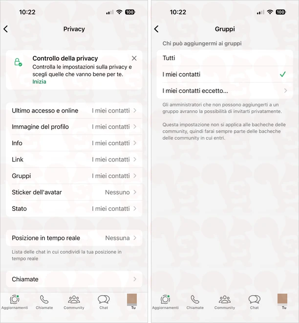privacy gruppo whatsapp mobile