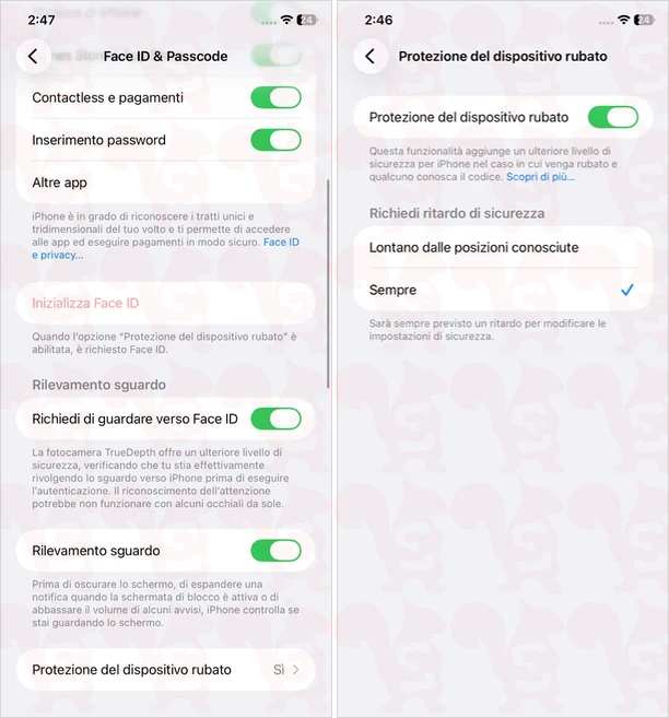 protezione dispositivo rubato ios