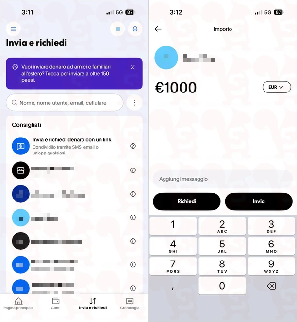 richiedere soldi paypal app