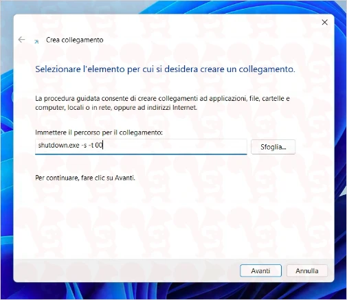 spegnimento automatico windows icona desktop