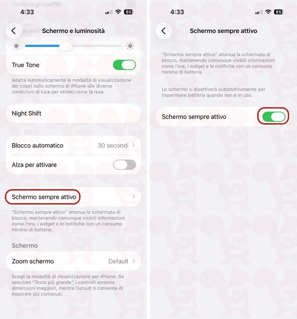 attivare testo sempre attivo ios