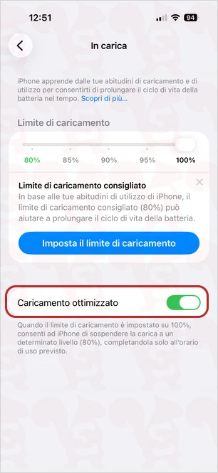 impostazioni caricamento ottimizzato ios