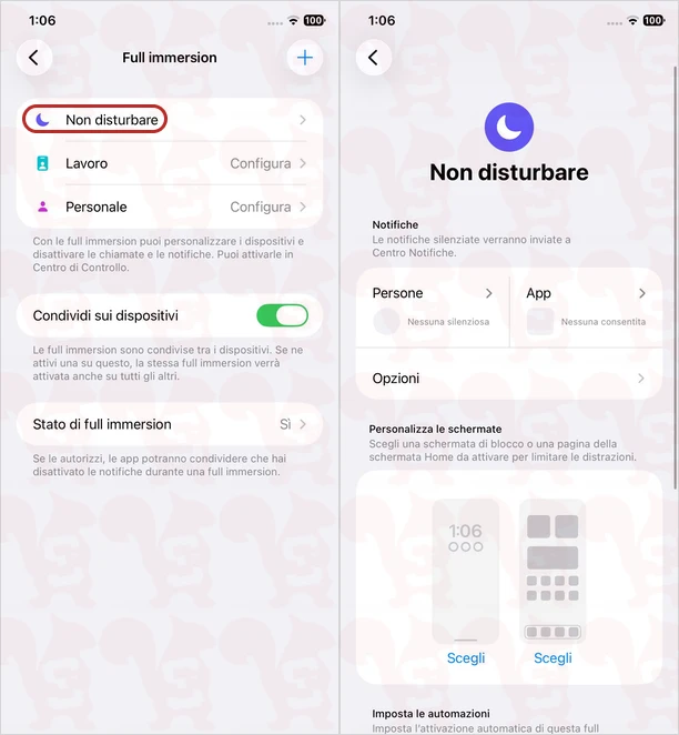 impostazioni full immersion non disturbare
