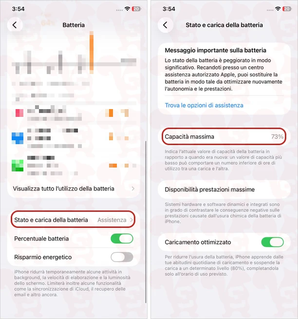 stato salute batteria ios