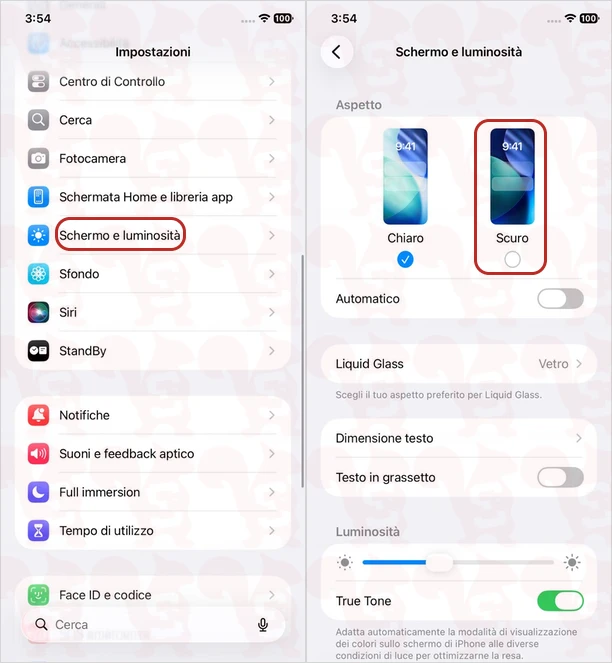 attivare modalita notte ios