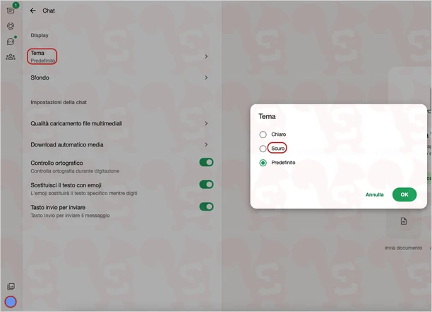 attivare modalita notte whatsapp web