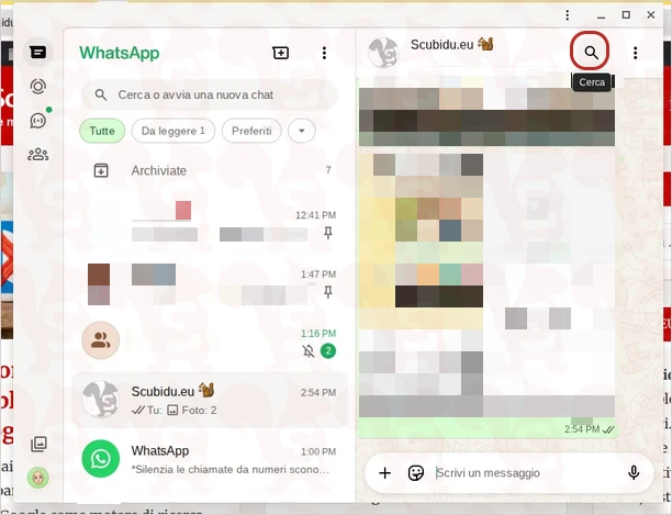 cercare chat whatsapp desktop