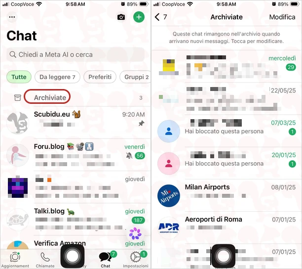 chat archiviate whatsapp