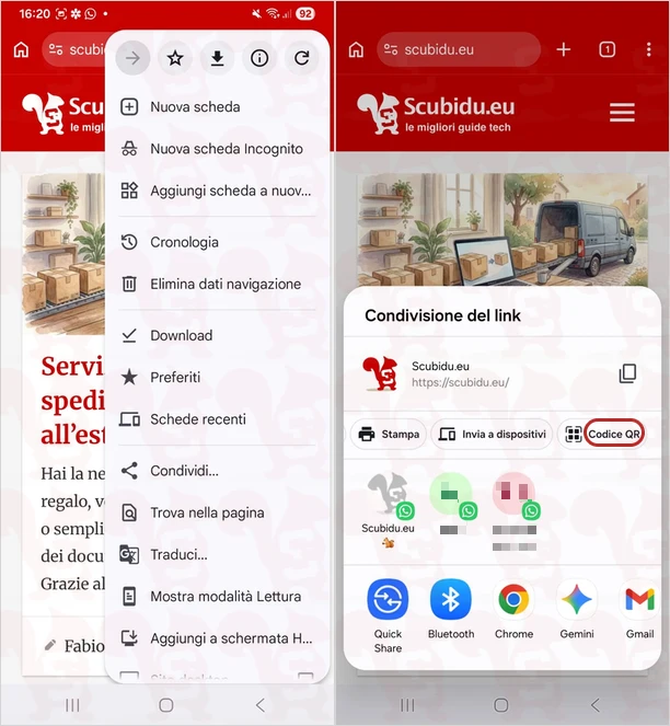 creare codice qr google chrome android