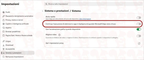 disattivare app background impostazioni microsoft edge windows