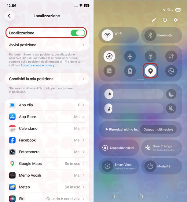 impostazioni localizzazione ios android