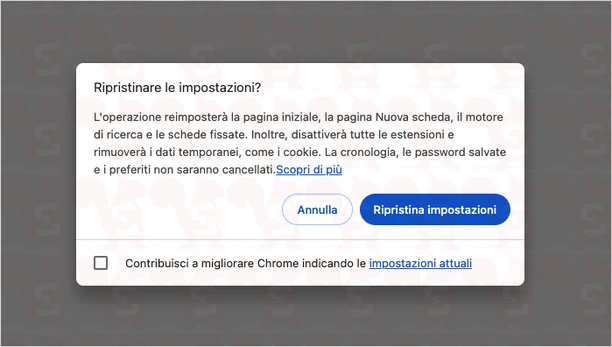 ripristinare impostazioni google chrome desktop